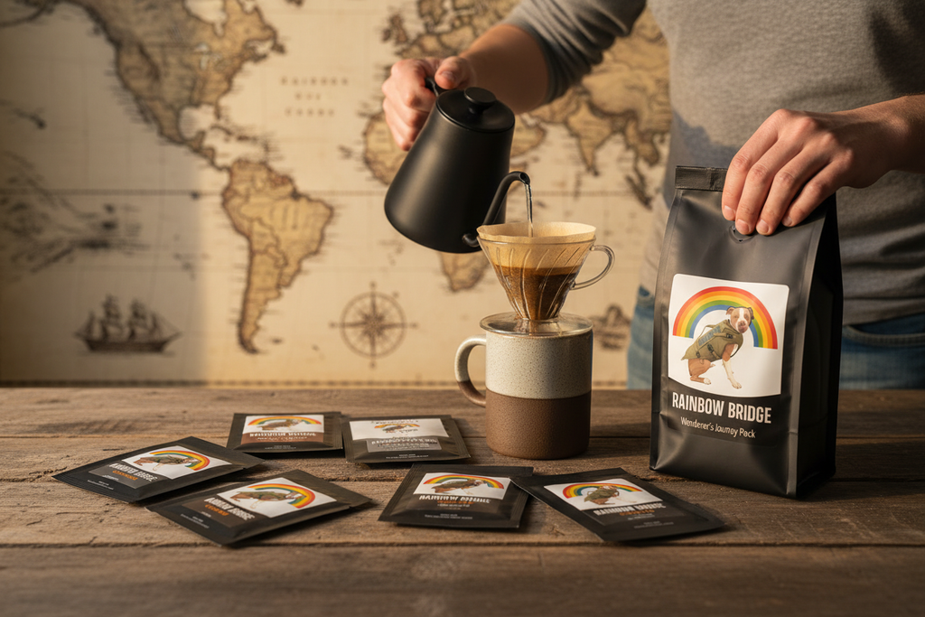 Rainbow Bridge Coffee — Wanderer's Journey Pack in Use